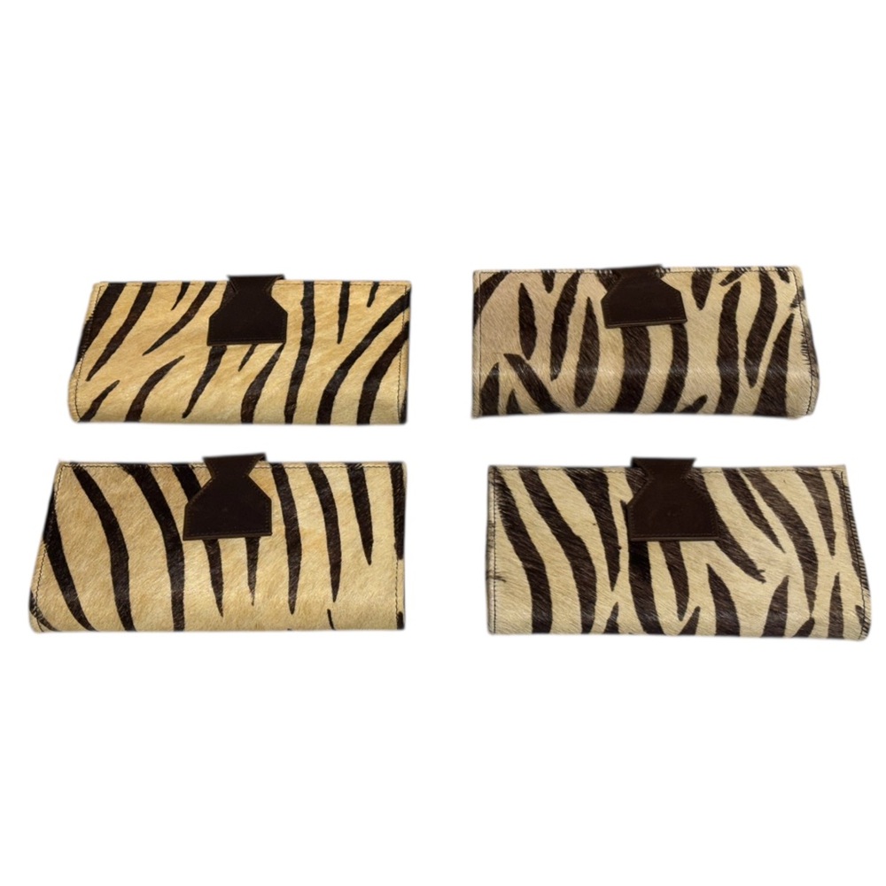 Lot Of 4 Real Handmade Animal Print Fur Leather Loop Closure Wallet/Hand Clutch